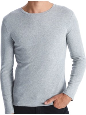 Maruf Shop Erkek Uzun Kol Bisiklet Yaka Slimfit Likralı Düz Tişört Gri