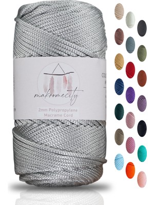Makromecity 100 gr Polyester Makrome İpi Açık Gri 2mm Supla İpi ve Çanta İpliği Kaliteli Malzeme
