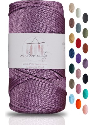 Makromecity Premium 100 gr Polyester Makrome Ipi Mürdüm 2mm - 120 M Supla Ip ve Çanta Ipliği