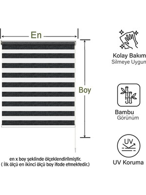 Mekstor Soft Bamboo Siyah Gri Kırçıllı Zebra Perde ( Etek Düz )