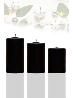 Candle Vase Silindir Mum Siyah 3'lü Set Genişlik 5 cm Yükseklik - 5 cm - 7,5 cm - 10 cm Sandal Ağacı