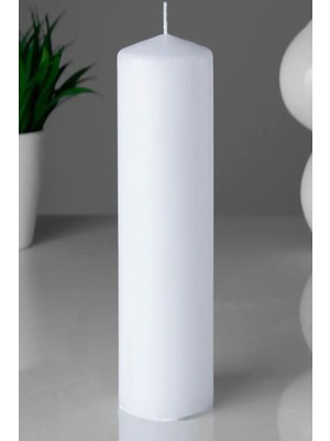 Candle Vase Silindir Mum Beyaz Genişlik 5 cm Yükseklik - 30 cm Sandal Ağacı