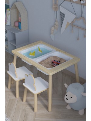 Pofitto Ağaç Ahşap Çocuk Masası-Yaz Sil Yüzey Çocuk Masası-Aktivite-Çocuk Masası-2 Adet Sepet-2 Sandalye