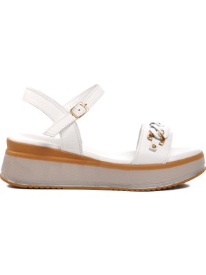 Voyager 9716 Beyaz  Deri Kadın Sandalet