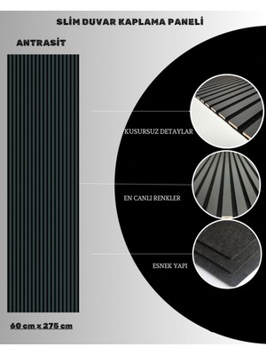 Antrasit Esnek Keçeli Akustik Slim Duvar Kaplama Paneli
