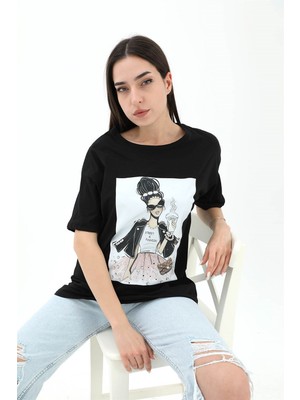 Rey Coco Bisiklet Yaka Taş Detaylı Süprem T-Shirt - Siyah