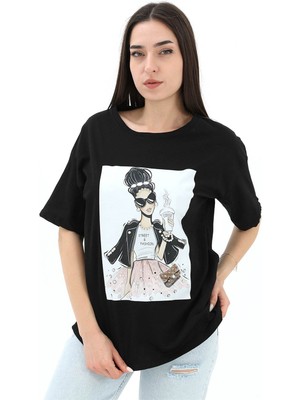 Rey Coco Bisiklet Yaka Taş Detaylı Süprem T-Shirt - Siyah