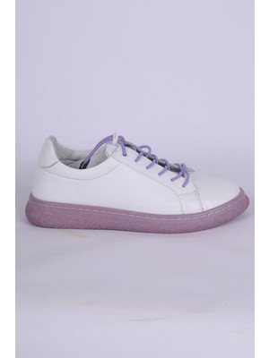 New Onix 037 Deri Ortopedik Taban Bağcıkları Lastikli Hafif Rahat Esnek Lila Günlük Kadın Ayakkabı