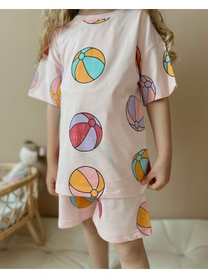 Sacro Kids Renkli Top Desenli Şort T-Shirt Kız Çocuk Takım