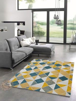 Nesa Decor Modern Geometrik Desenli Kaymaz Dokuma Taban Halı Dijital Baskı Iskandinav Tarzı Oturma Odası Halısı