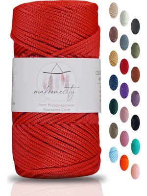 Premium 100 gr Polyester Makrome Ipi Kırmızı 2mm - 120 M Supla Ip ve Çanta Ipliği