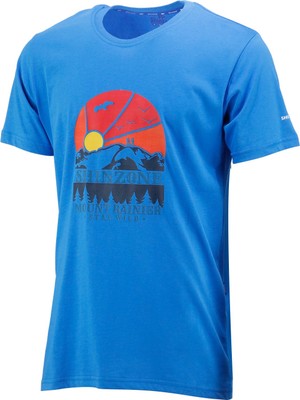 Shinzone Erkek Bisiklet Yaka Standart Fit Göğüs Baskılı Royal Mavi T-Shirt