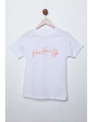 Julude Beyaz Baskılı Bisiklet Yaka Erkek Çocuk Tişört P-00011558