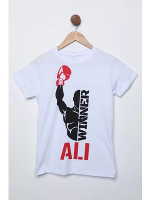Julude Beyaz Bisiklet Yaka Ön Baskılı Erkek Çocuk Tişört P-00011570