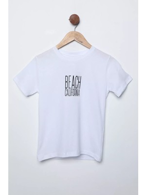 Julude Beyaz Bisiklet Yaka Baskılı Erkek Çocuk Tişört P-00011578