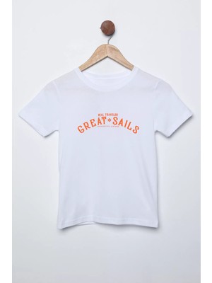 Julude Beyaz Yazı Baskılı Bisiklet Yaka Erkek Çocuk Tişört P-00011579