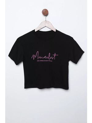 Julude Siyah Kabartma Yazı Baskılı Kız Çocuk Tişört P-00011576
