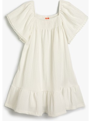 Koton Elbise Gipe Detaylı Kare Yaka Dokulu Fırfırlı