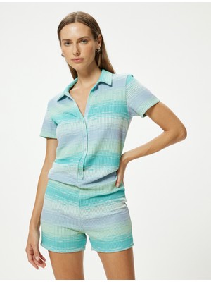 Koton Mini Şort Tulum Polo Yaka Kısa Kollu Yarım Düğmeli Ribanalı