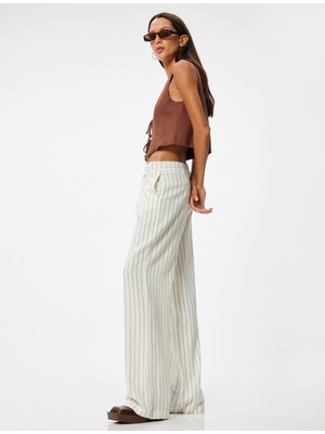 Koton Bol Paça Pantolon Keten Karışımlı Beli Bağcıklı Cepli