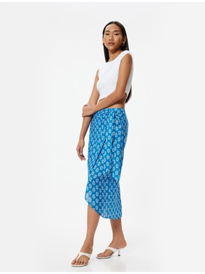 Koton Midi Boy Kruvaze Etek Bağlama Detaylı Etnik Desenli