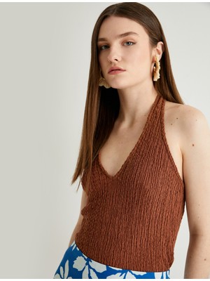 Koton Crop Atlet U Yaka Boyundan Bağlamalı Dokulu