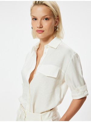 Koton Modal Kumaş Kısa Kollu Gömlek Kapaklı Cep Detaylı