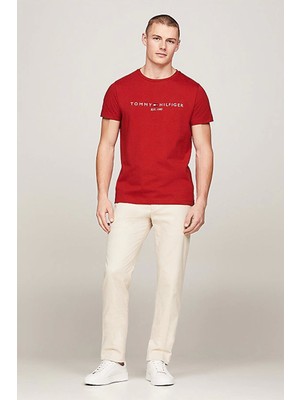 Tommy Hilfiger Erkek Logo Slim Fit Kırmızı T-Shirt