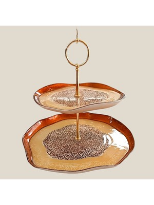 Es Home Collection Porcını 2 Katlı Sunum Tabağı 28X21 cm