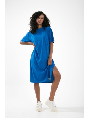 MuuBs Tdress Uzun Sıfır Yaka Iki Tarafı Yırtmaçlı Oversize T-Shirt Elbise