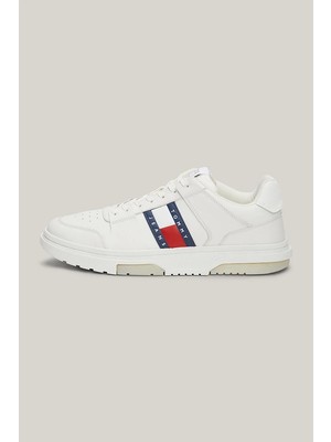 Tommy Hilfiger Erkek Brooklyn Deri Beyaz Logolu Sneaker