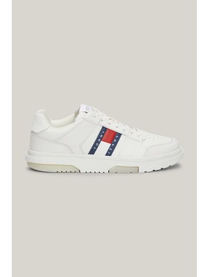 Tommy Hilfiger Erkek Brooklyn Deri Beyaz Logolu Sneaker