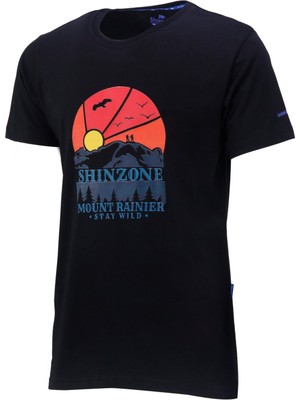 Shinzone Erkek Bisiklet Yaka Standart Fit Göğüs Baskılı Siyah T-Shirt
