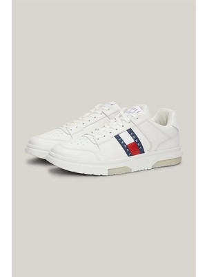 Tommy Hilfiger Erkek Brooklyn Deri Beyaz Logolu Sneaker