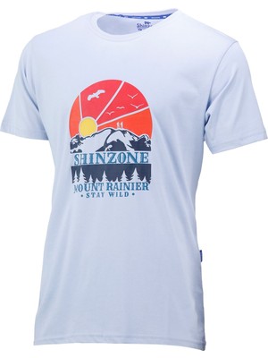 Shinzone Erkek Bisiklet Yaka Standart Fit Göğüs Baskılı Mavi T-Shirt