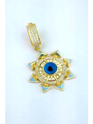 Ose Shop  Mineli Nazar Boncuklu 925AYAR Gümüş Luxury Tasarım Madalyon Kolye Ucu