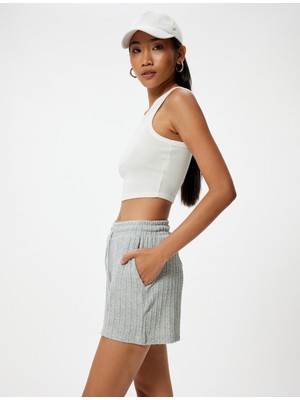 Koton Dokulu Mini Şort Beli Bağlamalı Cepli