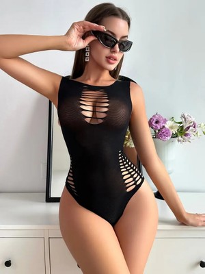 Stil Aura Stilaura Kadın Göğüs, Sırt ve Bel Yanları Lazer Kesik Detayviskon Kumaş Çıtçıtlı Bodysuit