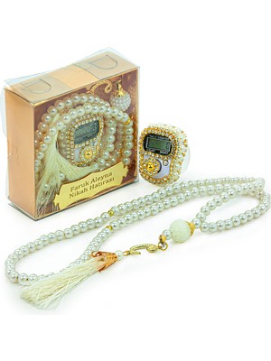 İhvan Isme Özel Kutulu Inci Tesbihli Taşlı Zikirmatik Mevlüt Hediyesi Beyaz