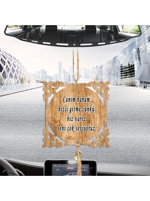 Hediyeci Abla Çift Taraflı Sizlere Özel Arkası Nazar Dualı ve Uyarıcı Notlu Ahşap Desenli Dikiz Aynası Süsü