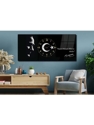 Marpanya Atatürk Manevi Mirasım Bilim ve Akıldır Yatay Ortadan Saatli Vatan Temalı Cam Tablo 019 YSOV019