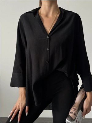 Quzu Kadın Kısa Kol Oversize Gömlek - 24Y11693