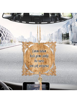 Hediyeci Abla Çift Taraflı Sizlere Özel Arkası Dualı ve Uyarıcı Notlu Ahşap Desenli Dikiz Aynası Süsü