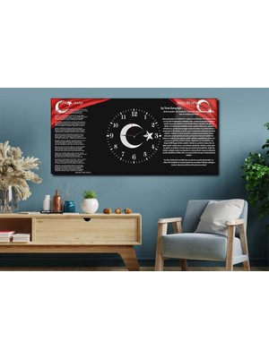 Marpanya Yatay Ortadan Saatli Vatan Temalı Cam Tablo 005 YSOV005