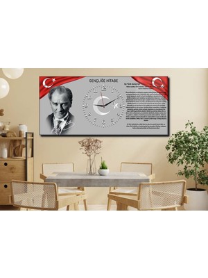 Marpanya Atatürk ve Gençliğe Hitabeli Yatay Ortadan Saatli Vatan Temalı Cam Tablo 010 YSOV010