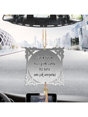 Hediyeci Abla Çift Taraflı Sizlere Özel Arkası Nazar Dualı ve Uyarıcı Notlu Gümüş Dikiz Aynası Süsü