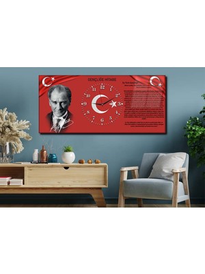 Marpanya Atatürk Gençliğe Hitabe Yatay Ortadan Saatli Vatan Temalı Cam Tablo 011 YSOV011