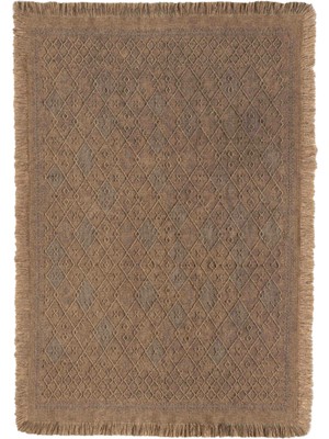 Antique Prm Light Brown - Dört Tarafı Saçaklı Pamuklu Yıkanabilir Kilim  Yazlık Dekoratif Hediye