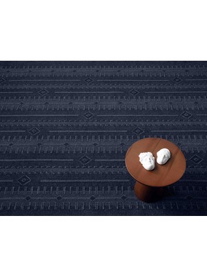 Antique Trk Dark Blue - Dört Tarafı Saçaklı Pamuklu Yıkanabilir Kilim  Yazlık Dekoratif Hediye