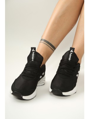 Homiro Kadın Bağcıklı Spor Sneaker-Siyah-Beyaz